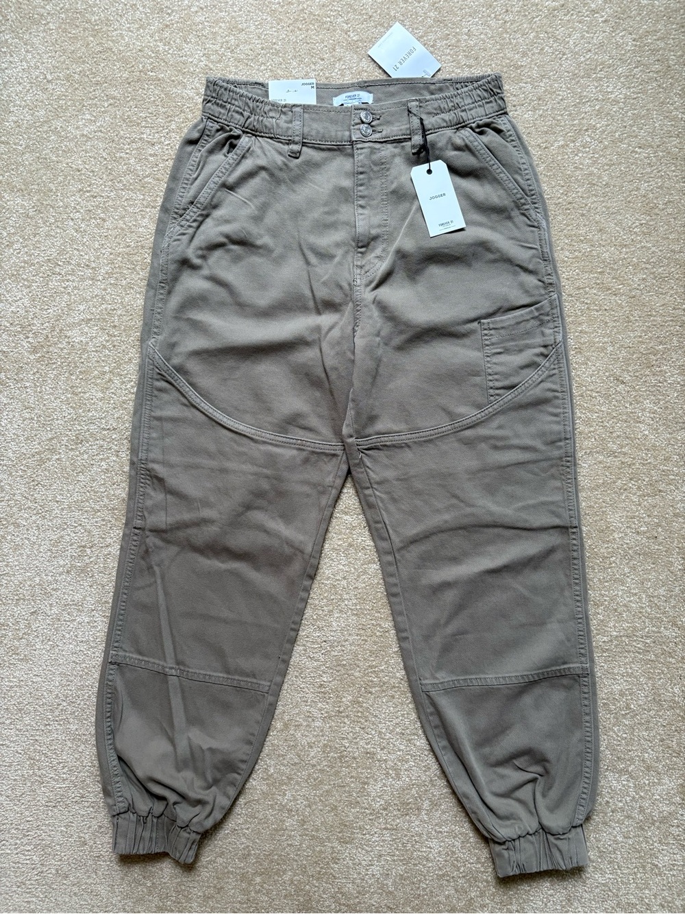 NWT FOREVER 21 Taupe Utility Jogger Pants/Jeans - Relaxed Fit